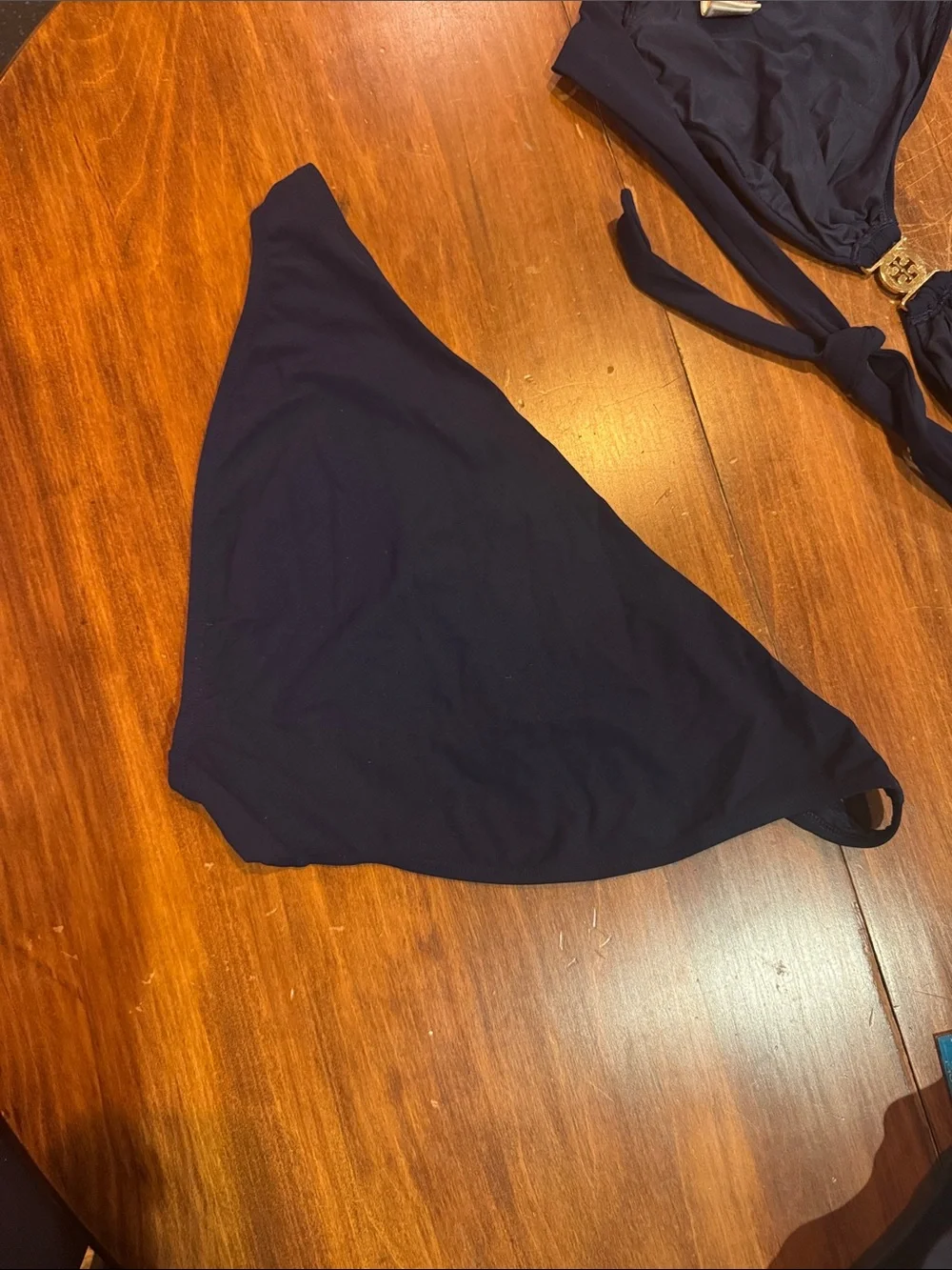 Tory Burch Miller Swimwear Two Piece Gold Logo Triangle Bikini M Navy Swimsuit